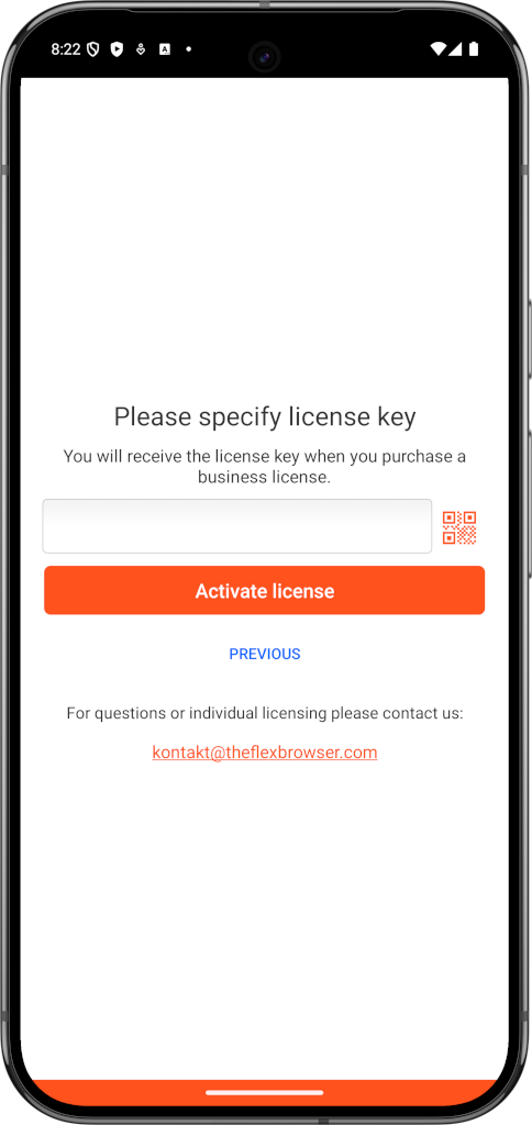 License settings of CipherLab Enterprise Browser